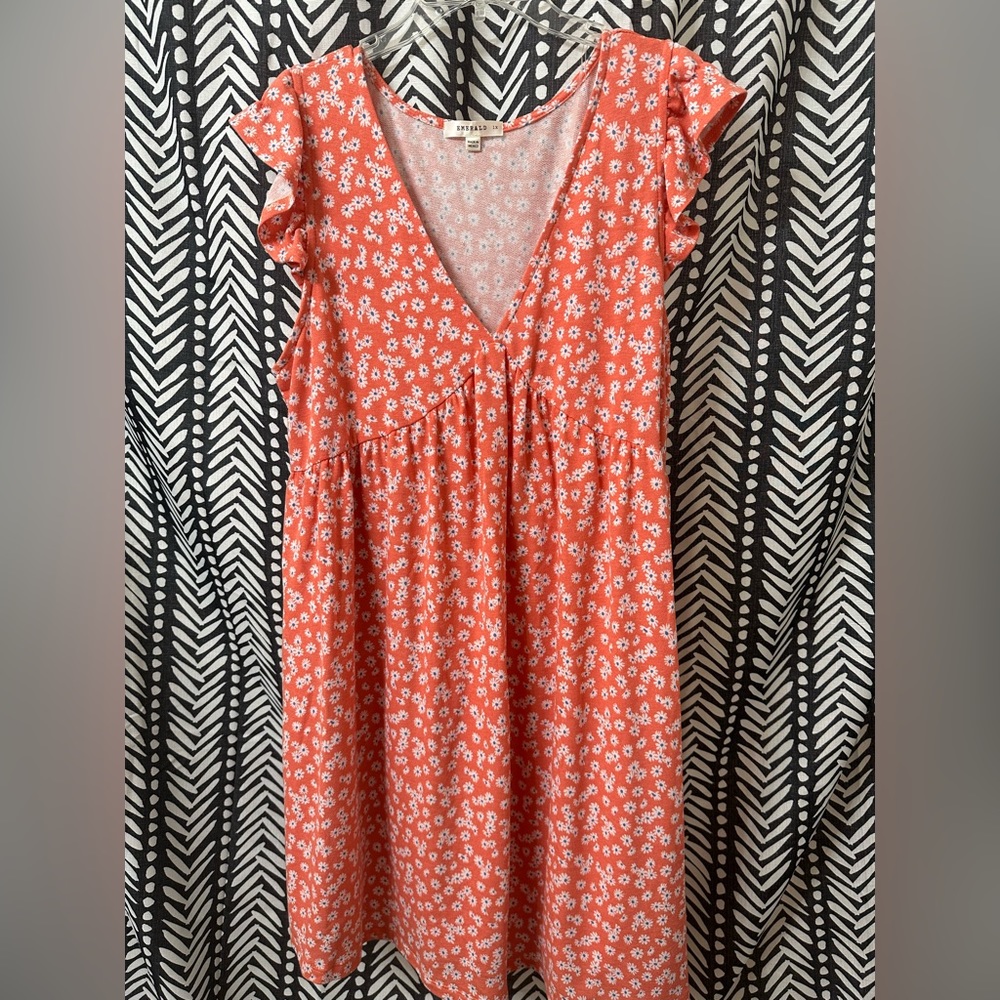 Orange Floral Flutter Sleeve Dress